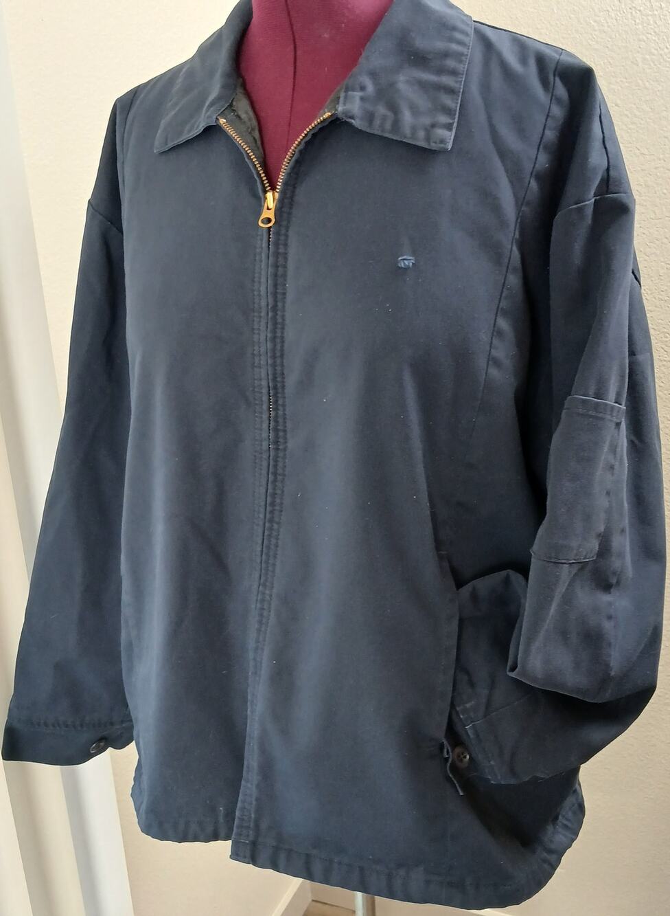 Cintas Insulated Canvas Work Jacket Mens XL navy blue 970-20 distressed holes